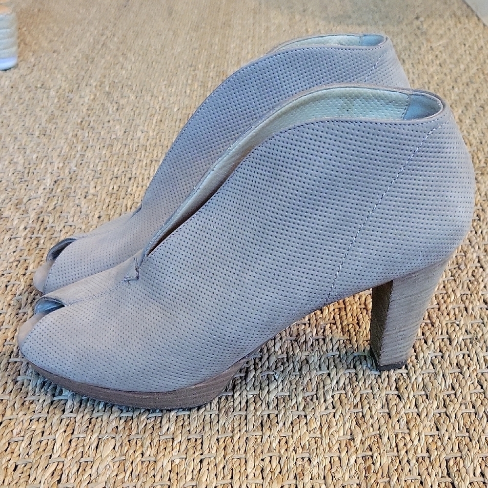 Paul Green Taupe Peep-Toe Suede Heeled Booties